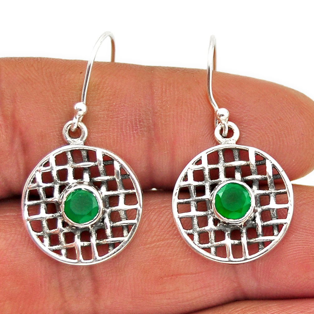 1.64cts natural green chalcedony round sterling silver dangle earrings n29027