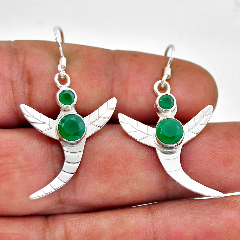 2.75cts natural green chalcedony round sterling silver dangle earrings n51099