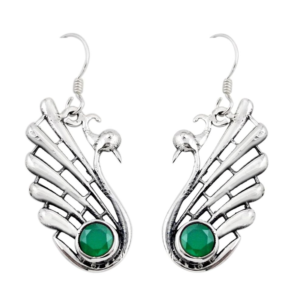 1.94cts natural green chalcedony round sterling silver dangle earrings y50916