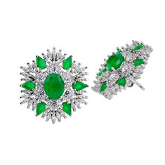 24.77cts natural green chalcedony topaz 925 sterling silver stud earrings y83559