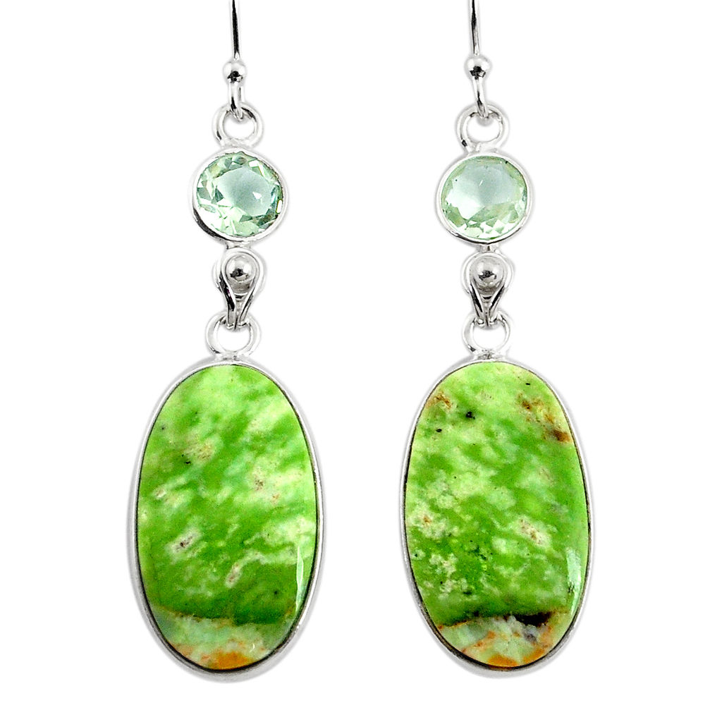 15.34cts natural green chrome chalcedony 925 silver dangle earrings r75578