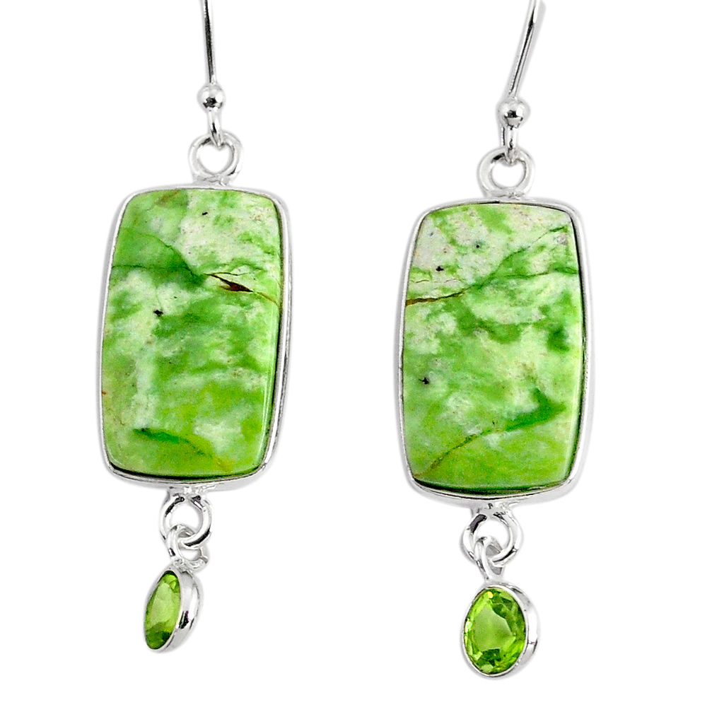 12.29cts natural green chrome chalcedony 925 silver dangle earrings r75681