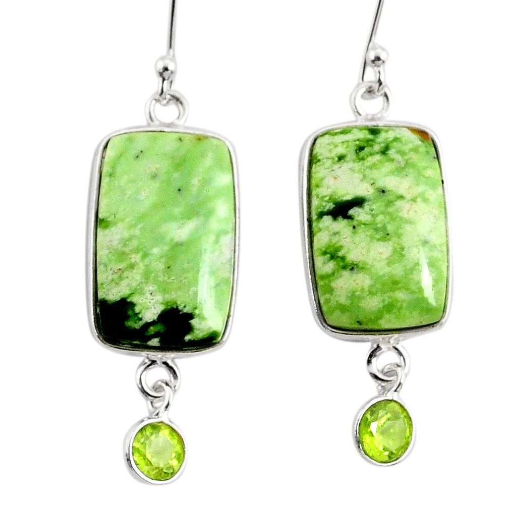 12.99cts natural green chrome chalcedony peridot 925 silver earrings r75589