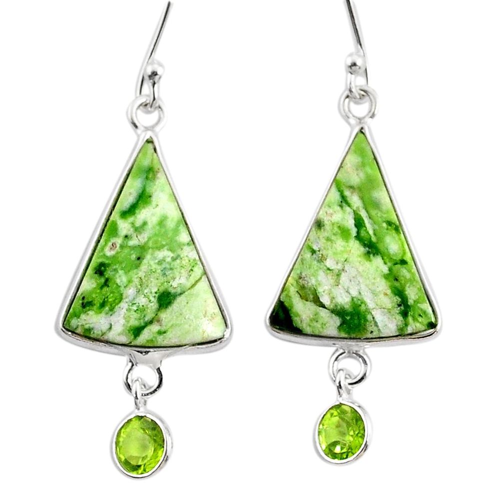 9.94cts natural green chrome chalcedony peridot 925 silver earrings r75593