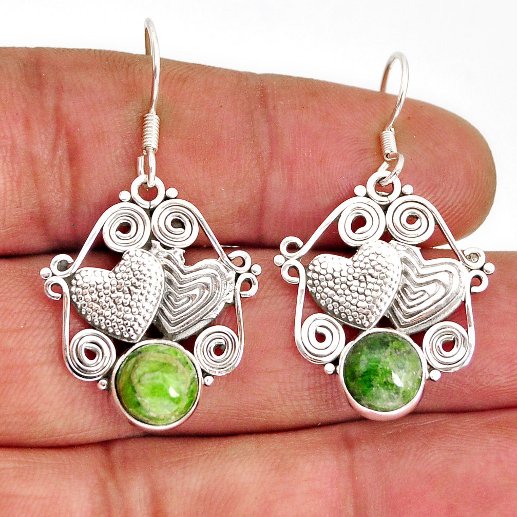 6.80cts natural green chrome diopside 925 silver couple hearts earrings y74729
