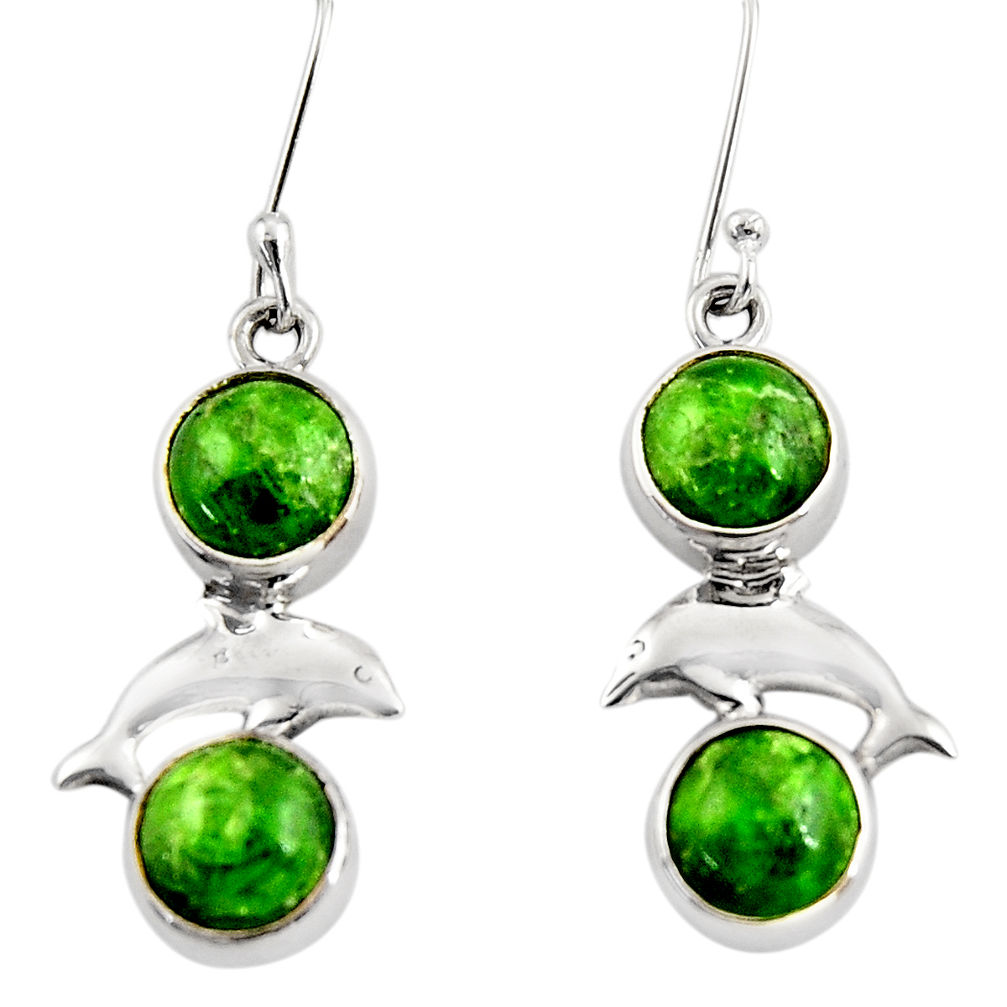 11.07cts natural green chrome diopside 925 silver dolphin earrings d39732