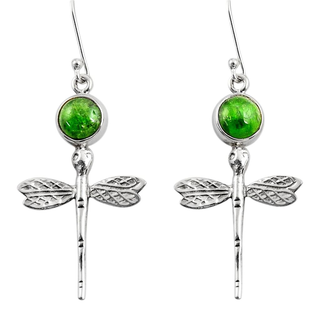 6.31cts natural green chrome diopside 925 silver dragonfly earrings d39737