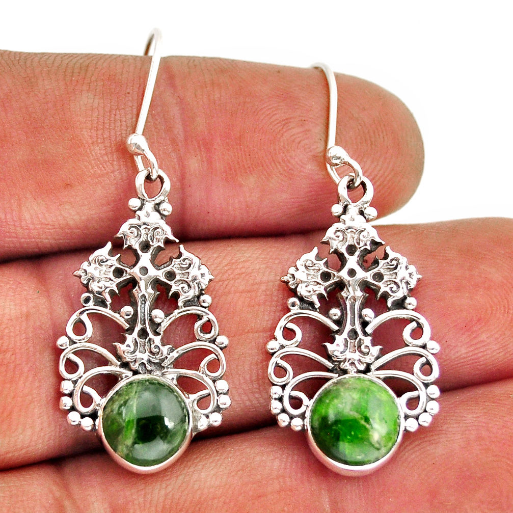 6.32cts natural green chrome diopside 925 silver holy cross earrings y74688