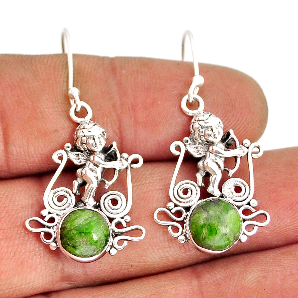 5.93cts natural green chrome diopside 925 sterling silver angel earrings y74656