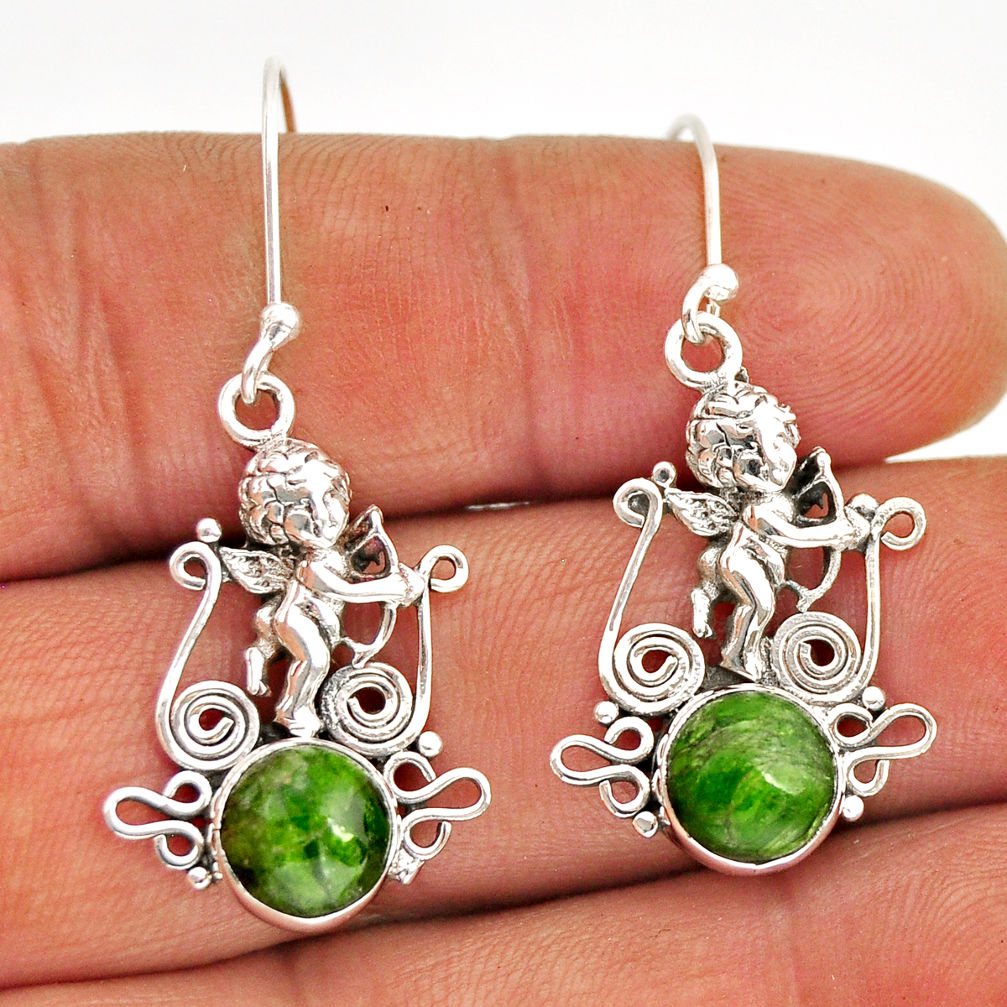 6.44cts natural green chrome diopside 925 sterling silver angel earrings y74673