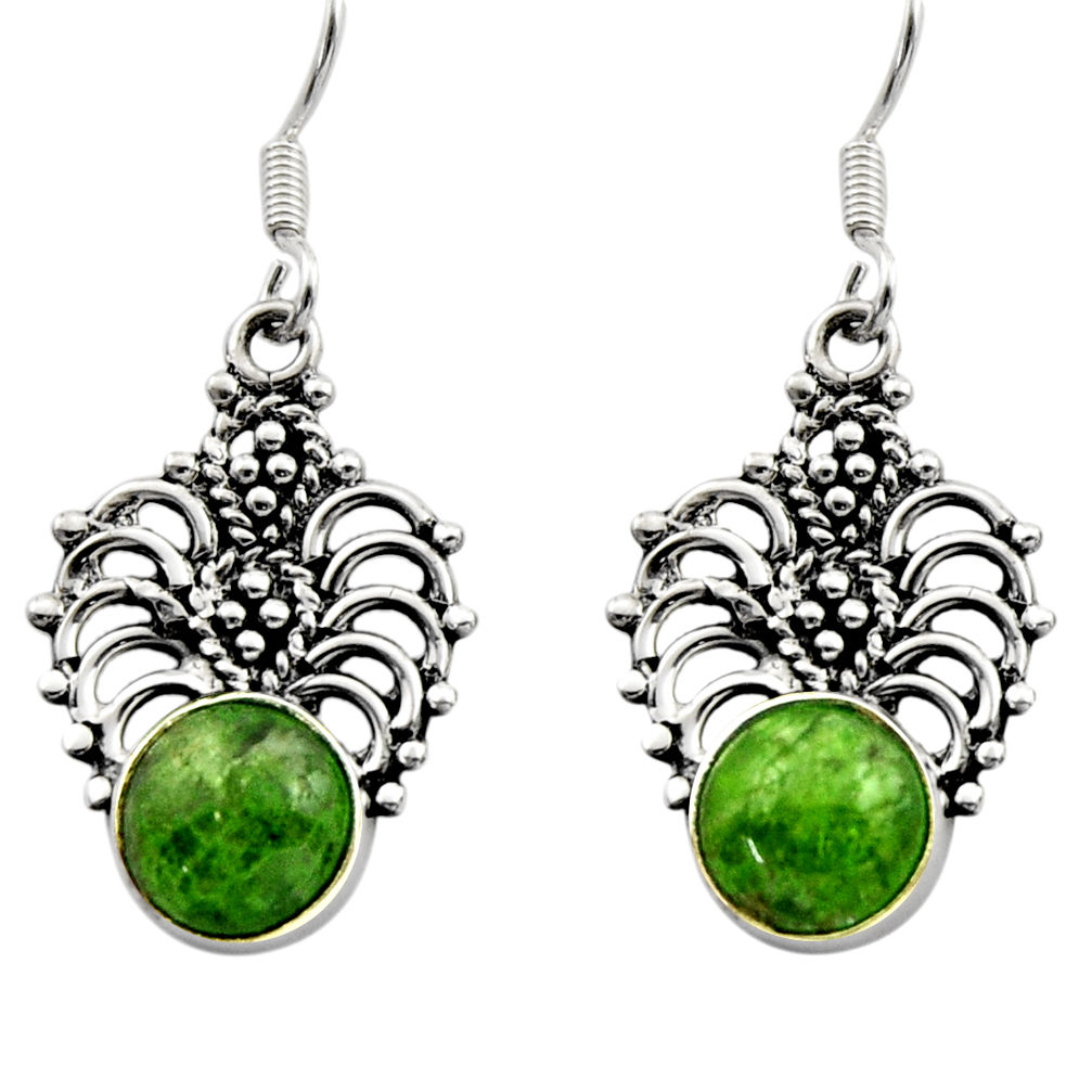 6.39cts natural green chrome diopside 925 sterling silver dangle earrings d40781