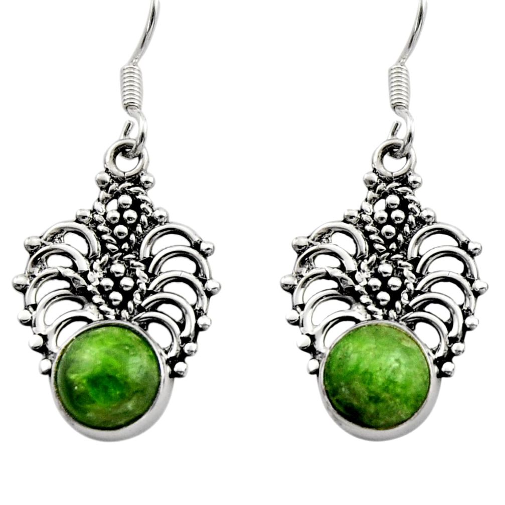 6.72cts natural green chrome diopside 925 sterling silver dangle earrings d40792