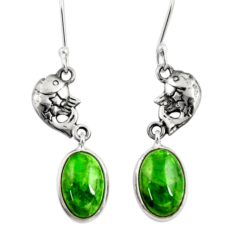  green chrome diopside 925 sterling silver fish earrings d39729