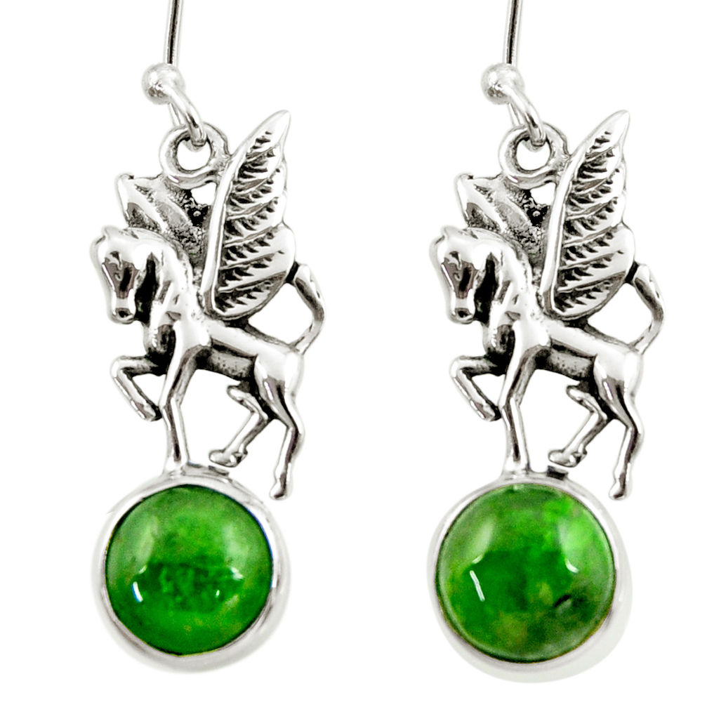 6.33cts natural green chrome diopside 925 sterling silver horse earrings d39918