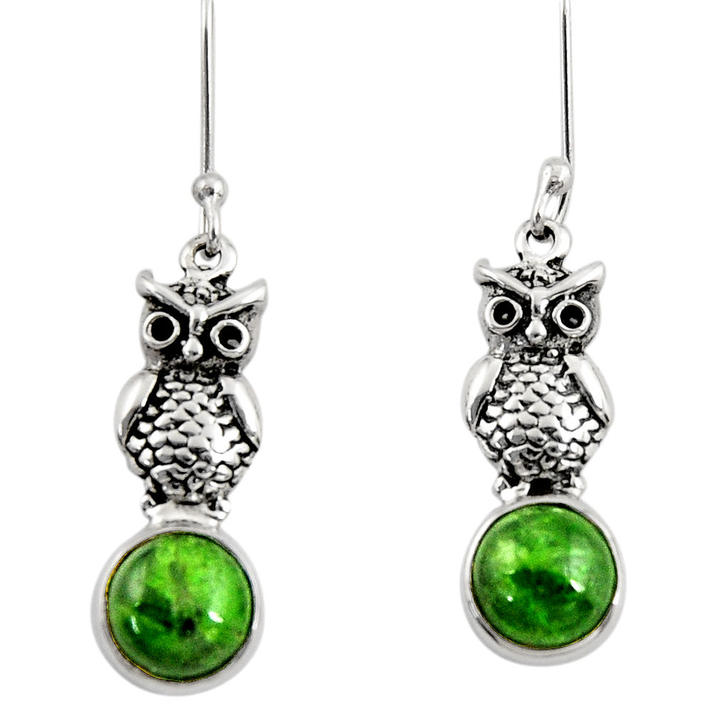 7.15cts natural green chrome diopside 925 sterling silver owl earrings d39721