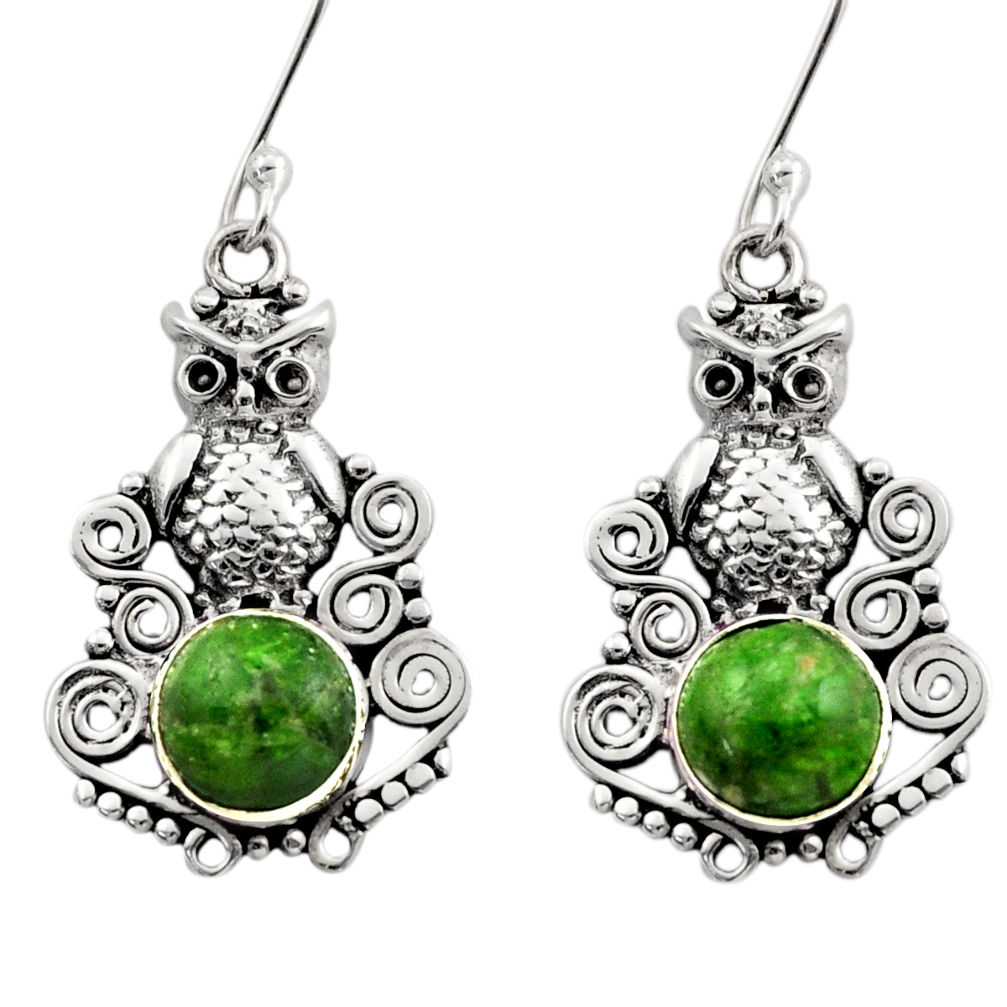6.02cts natural green chrome diopside 925 sterling silver owl earrings d40797