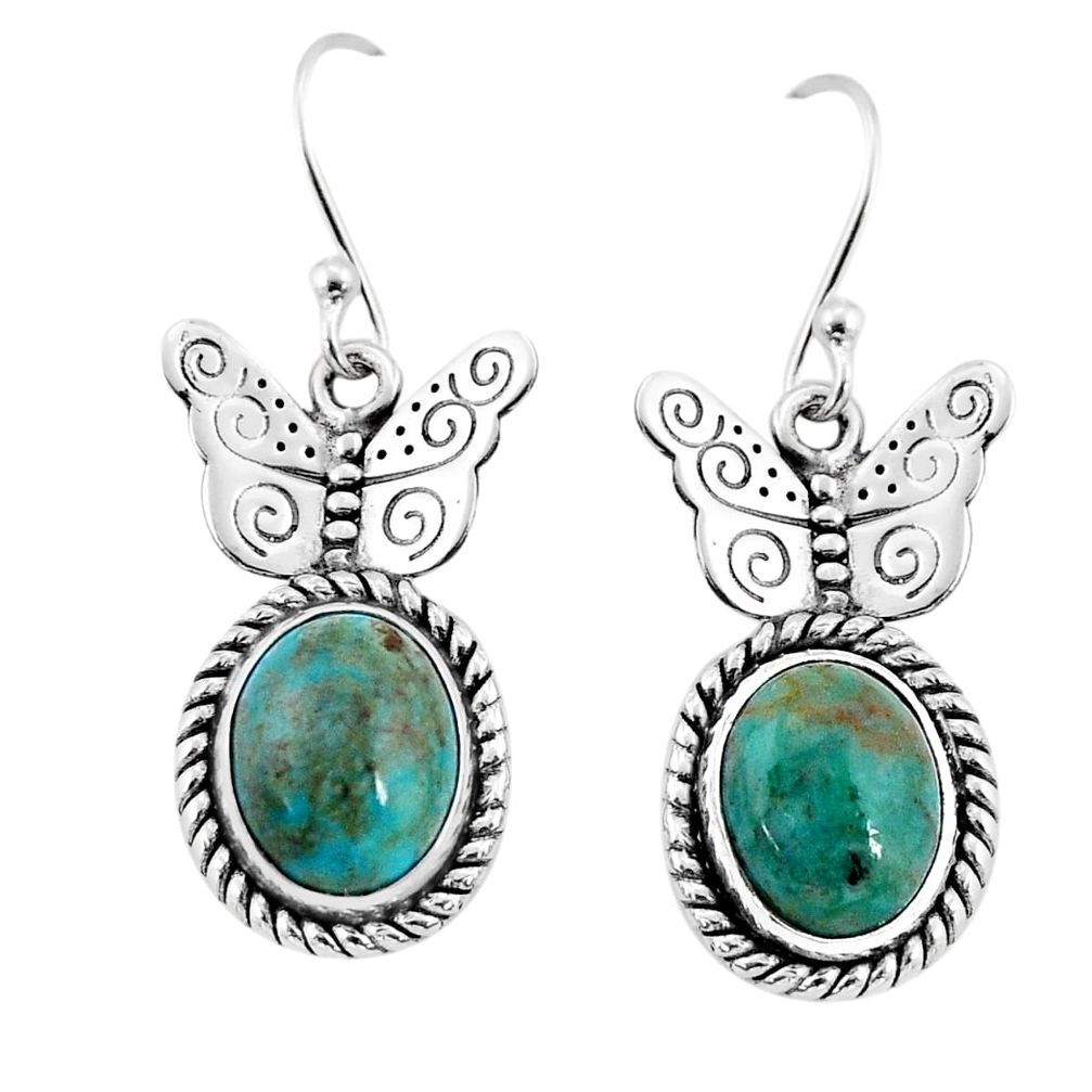 8.45cts natural green chrysocolla 925 sterling silver butterfly earrings y71692