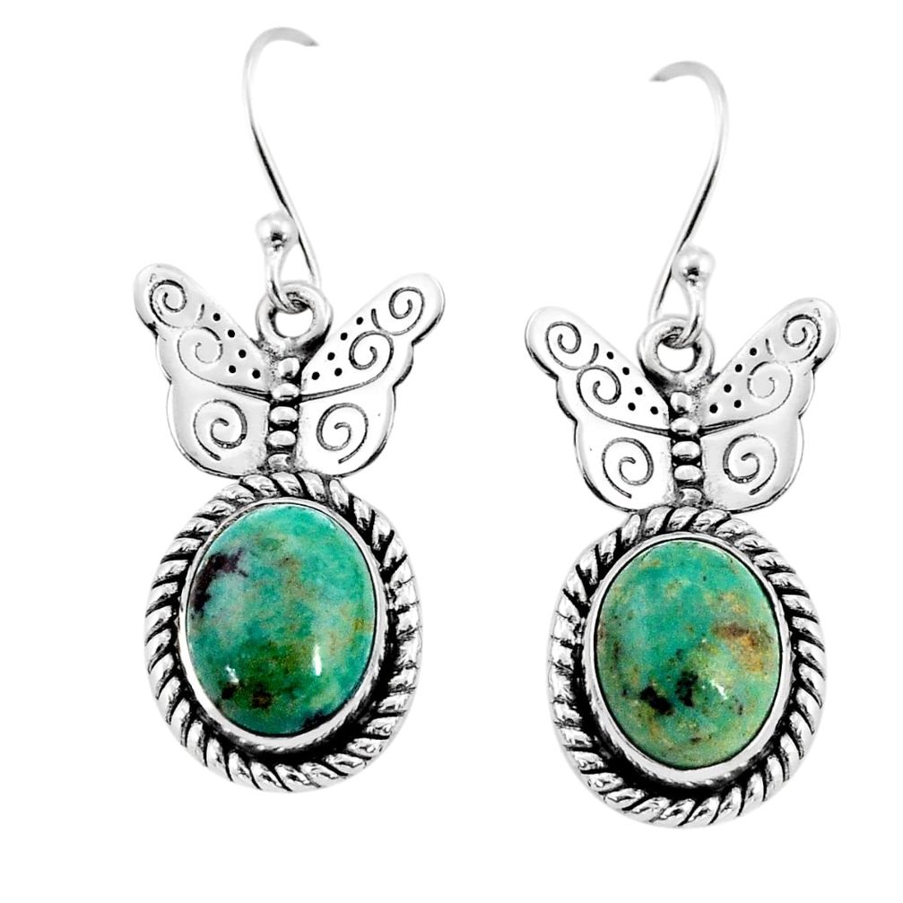 8.77cts natural green chrysocolla 925 sterling silver butterfly earrings y71698