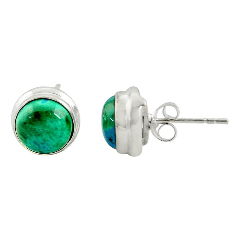 6.27cts natural green chrysocolla 925 sterling silver stud earrings r22820