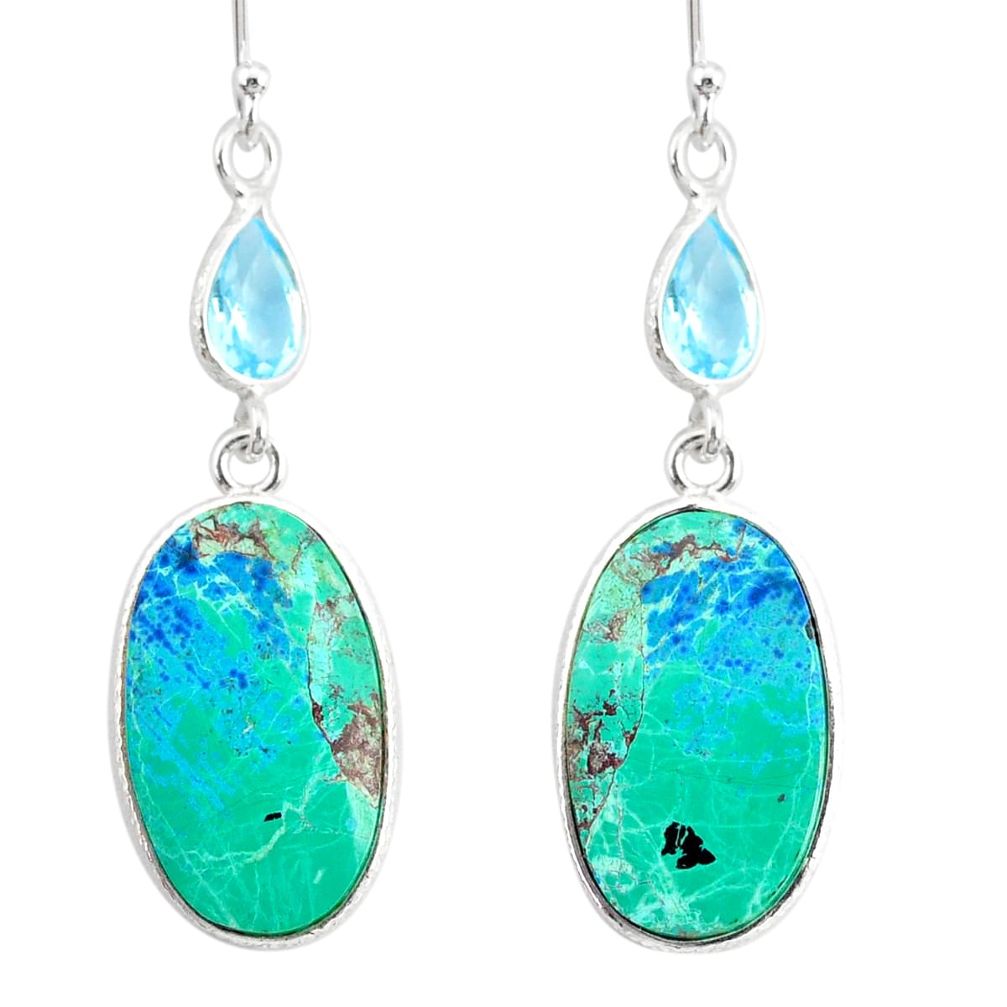 17.60cts natural green chrysocolla topaz 925 silver dangle earrings r86903