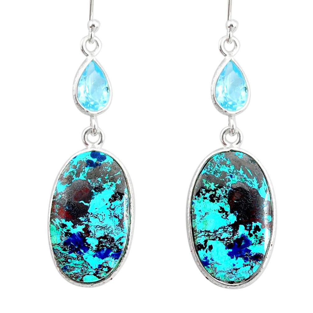20.98cts natural green chrysocolla topaz 925 silver dangle earrings r86919