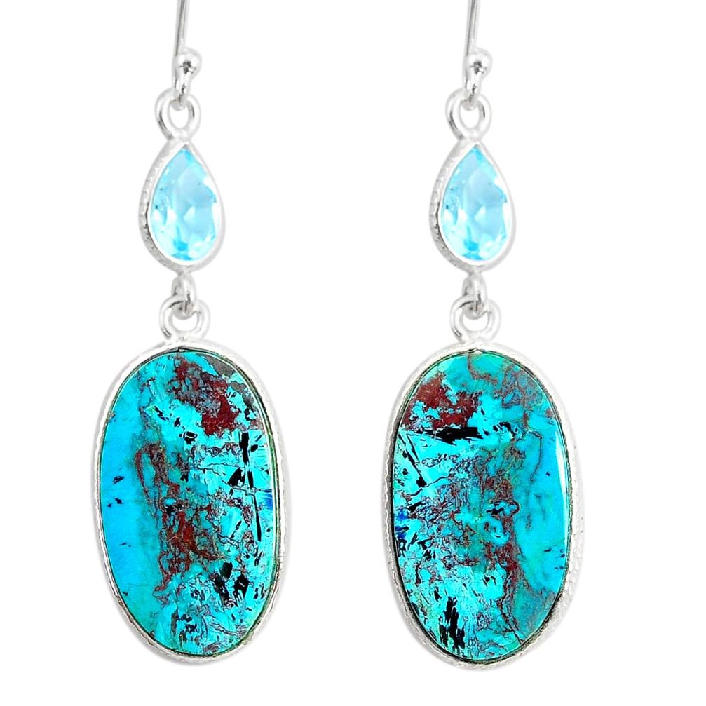 14.38cts natural green chrysocolla topaz 925 silver dangle earrings r86928