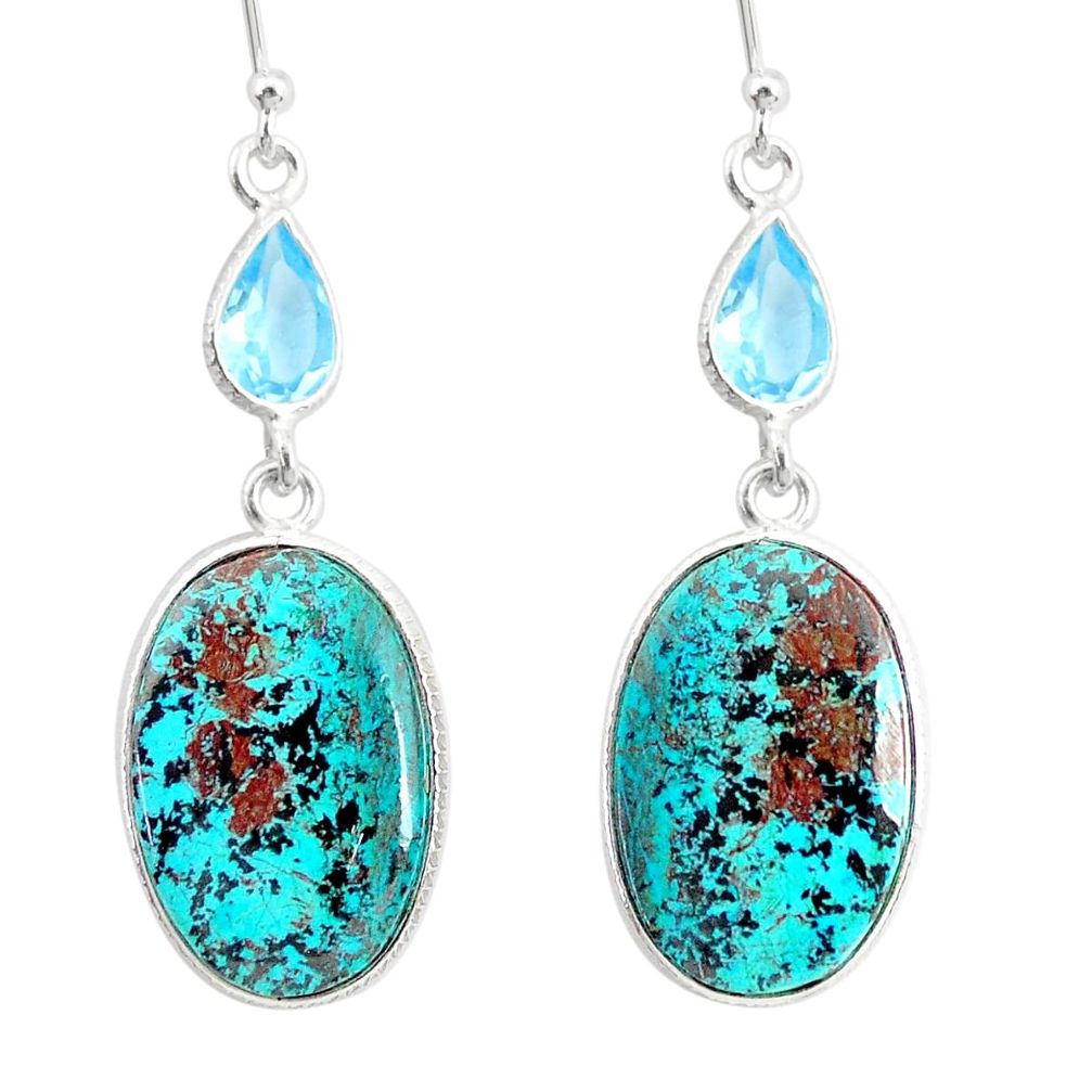 17.88cts natural green chrysocolla topaz 925 silver dangle earrings r86938