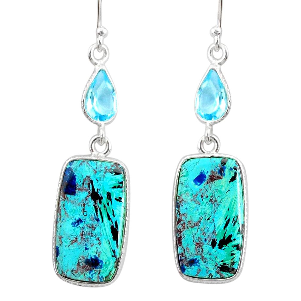 13.66cts natural green chrysocolla topaz 925 silver dangle earrings r86940