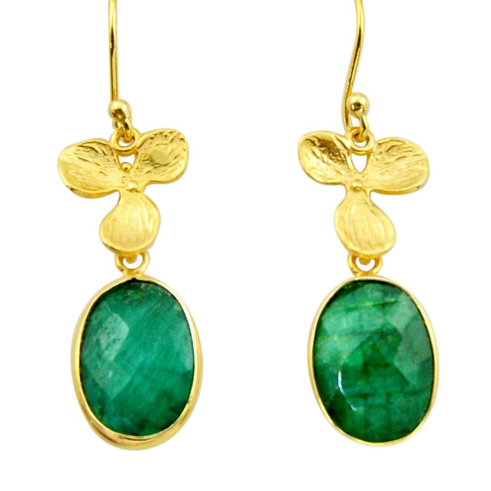 11.73cts natural green emerald 925 silver 14k gold dangle earrings r32610