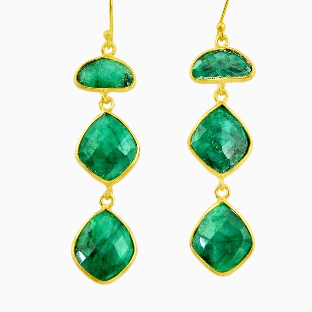 25.89cts natural green emerald 925 silver 14k gold dangle earrings r32675