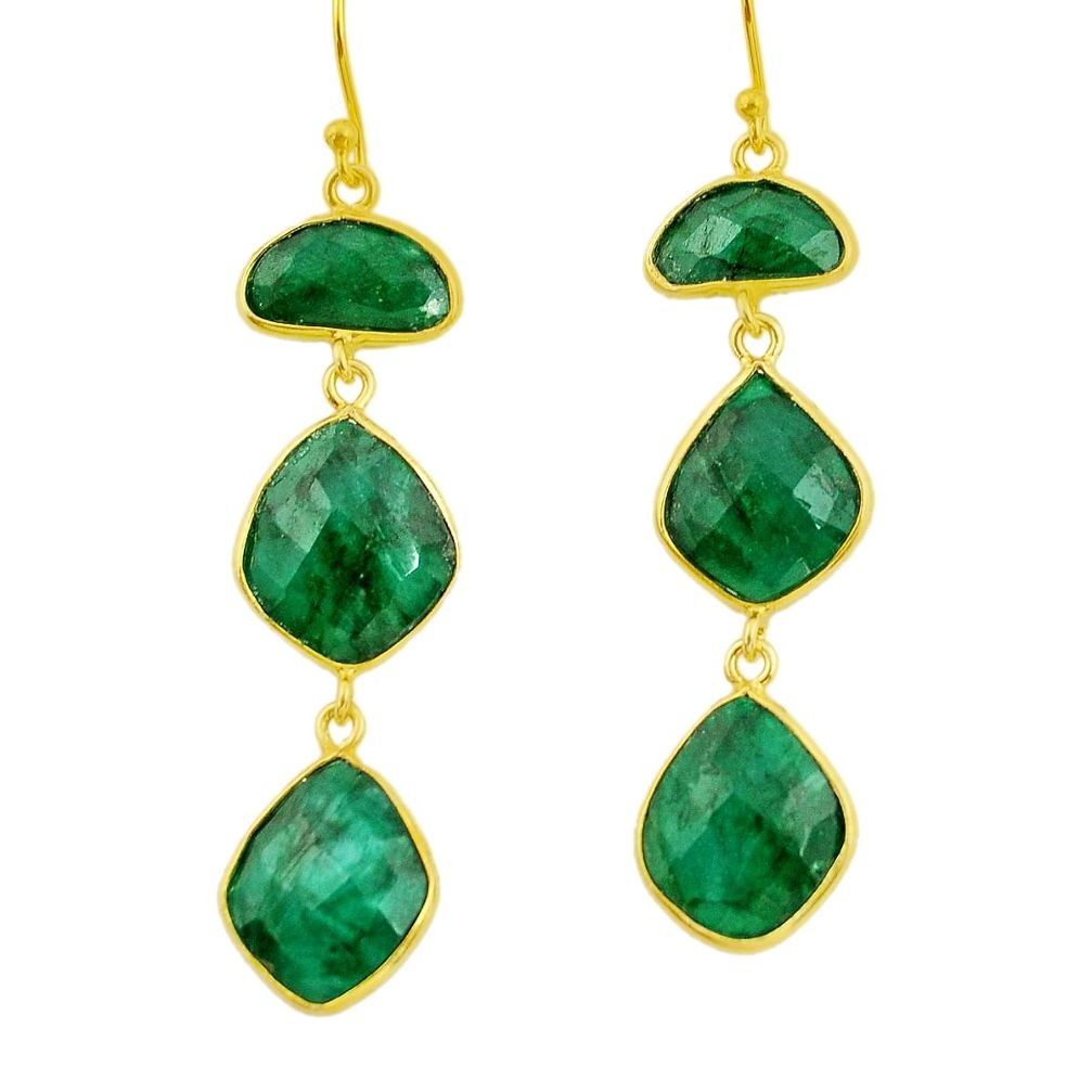 25.89cts natural green emerald 925 silver 14k gold dangle earrings r32678