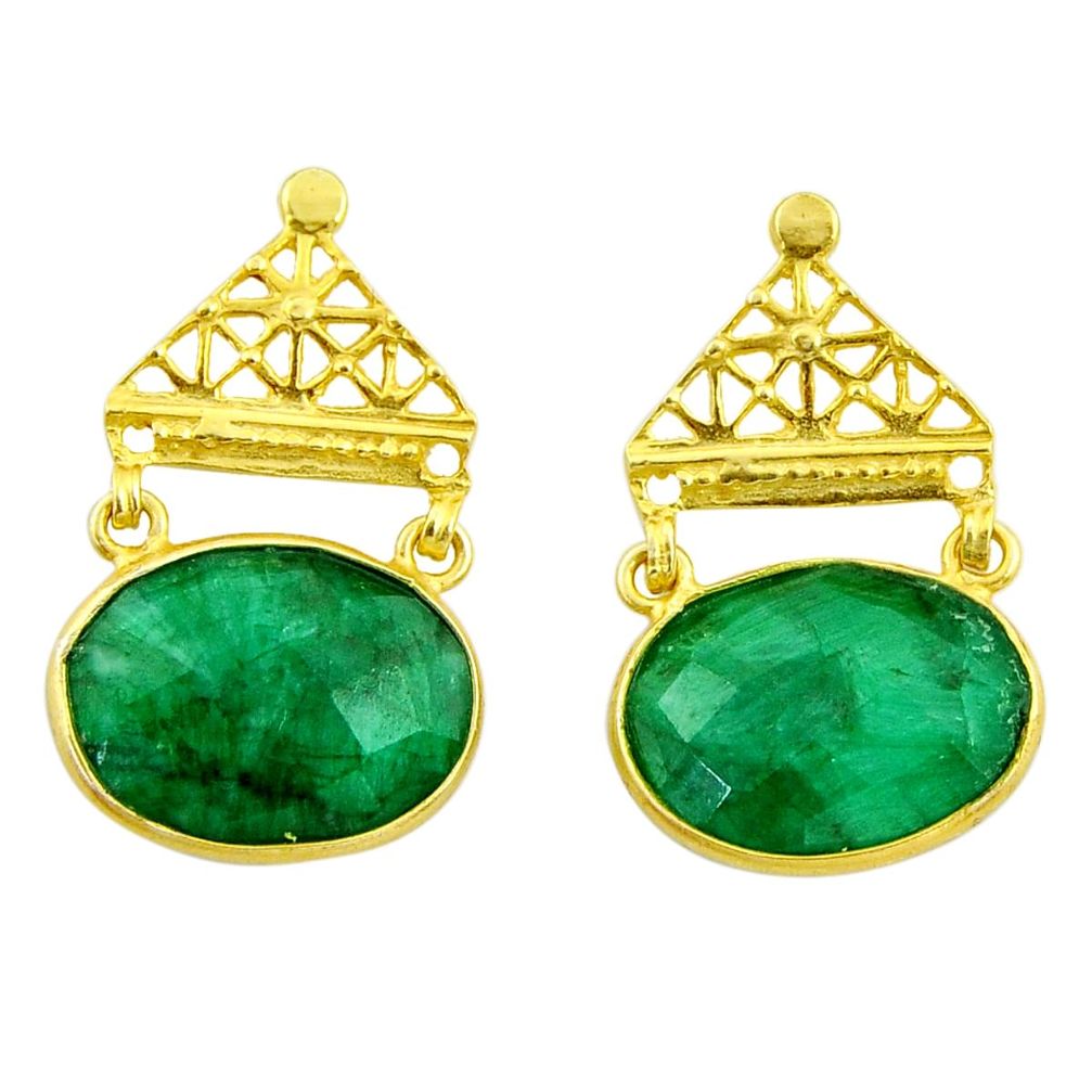 20.40cts natural green emerald 925 silver 14k gold dangle earrings r32749