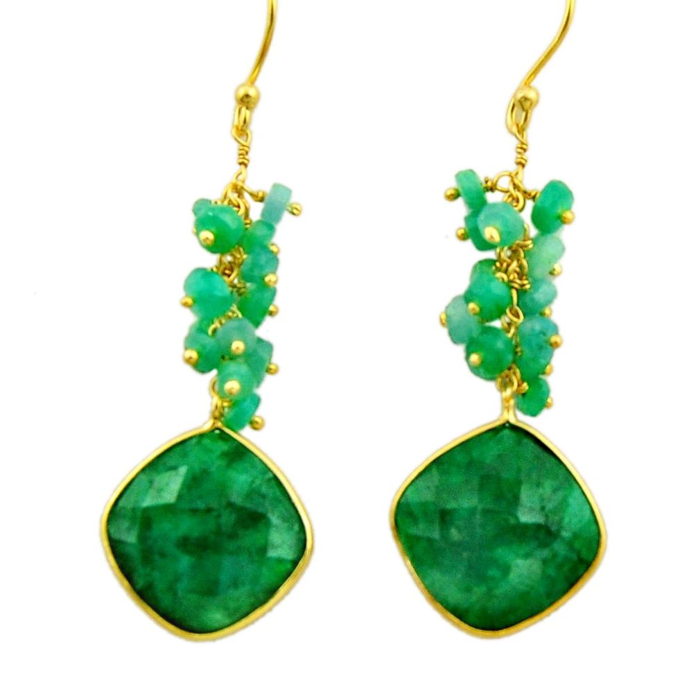 24.49cts natural green emerald 925 silver 14k gold dangle earrings r32772