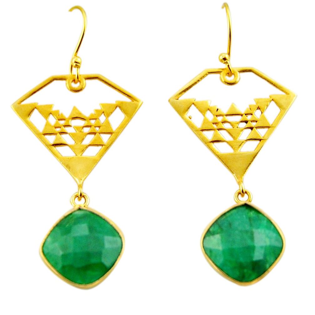 12.91cts natural green emerald 925 silver 14k gold dangle earrings r32849