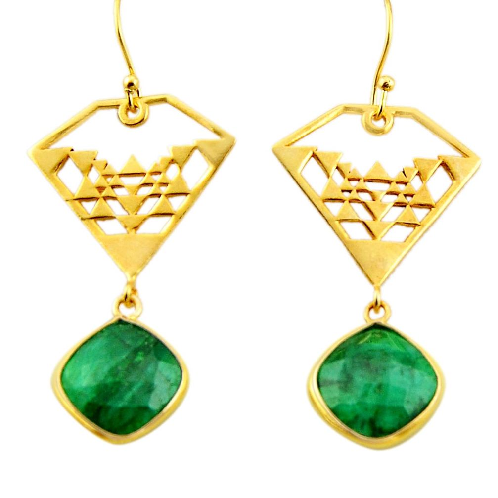 14.70cts natural green emerald 925 silver 14k gold dangle earrings r32850