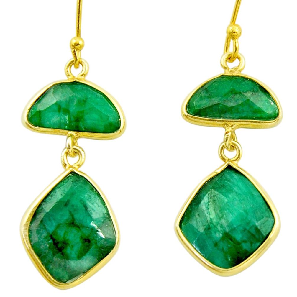 14.59cts natural green emerald 925 silver 14k gold dangle earrings r35239