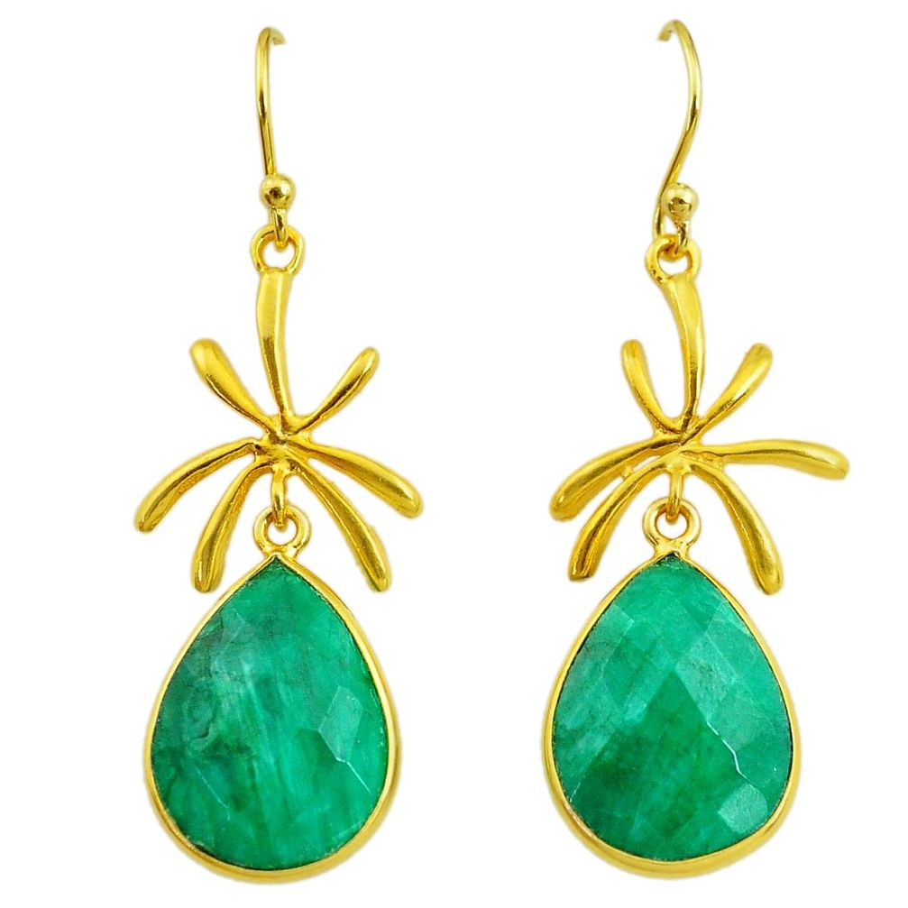 17.90cts natural green emerald 14k gold handmade dangle earrings t11461