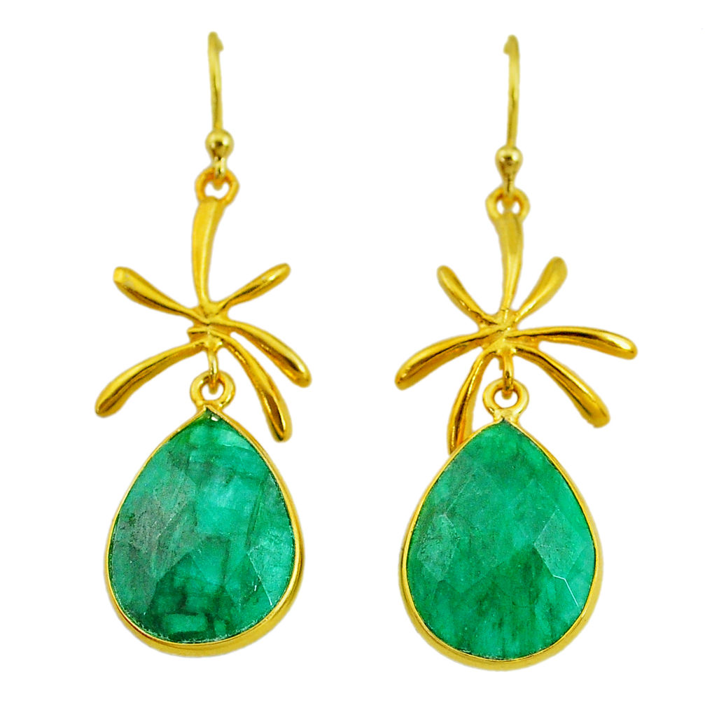 17.11cts natural green emerald 14k gold handmade dangle earrings t11462