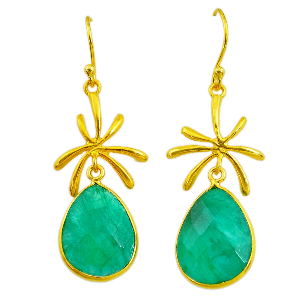 17.96cts natural green emerald 14k gold handmade dangle earrings t11463