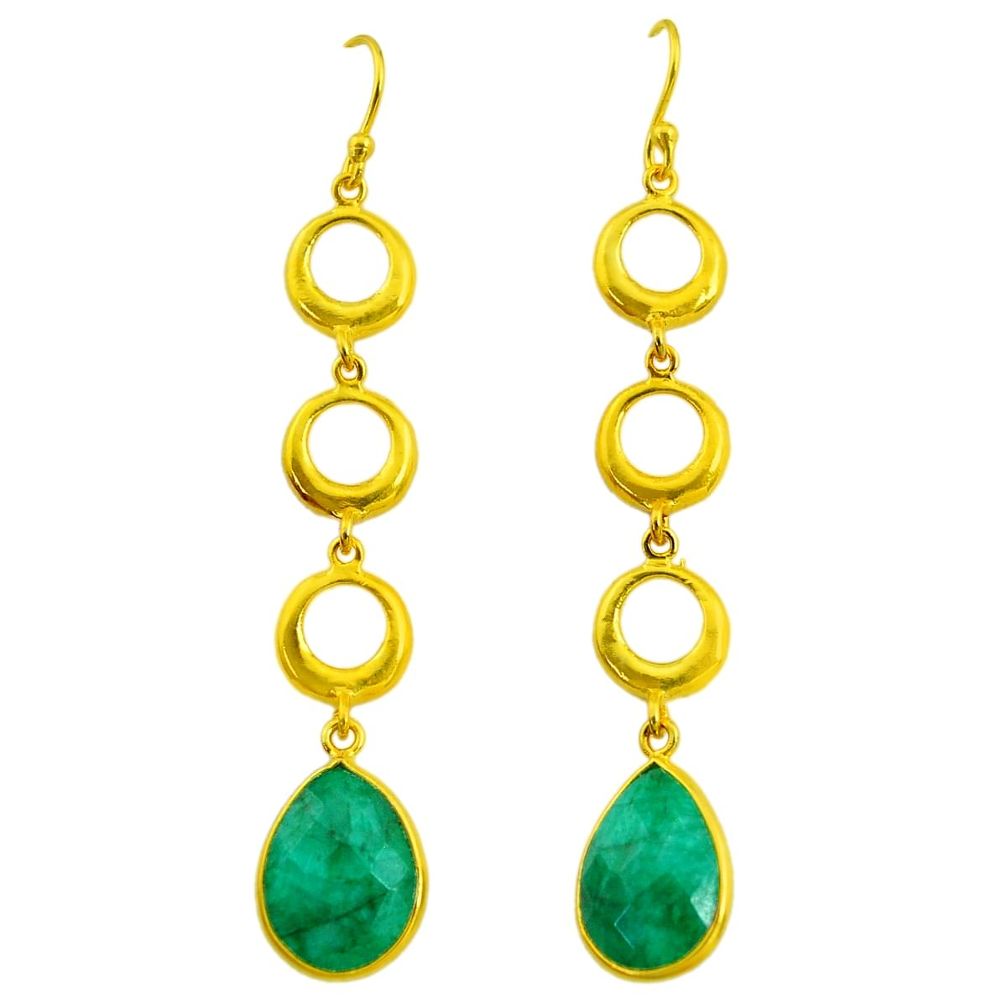 10.73cts natural green emerald 14k gold handmade dangle earrings t11490