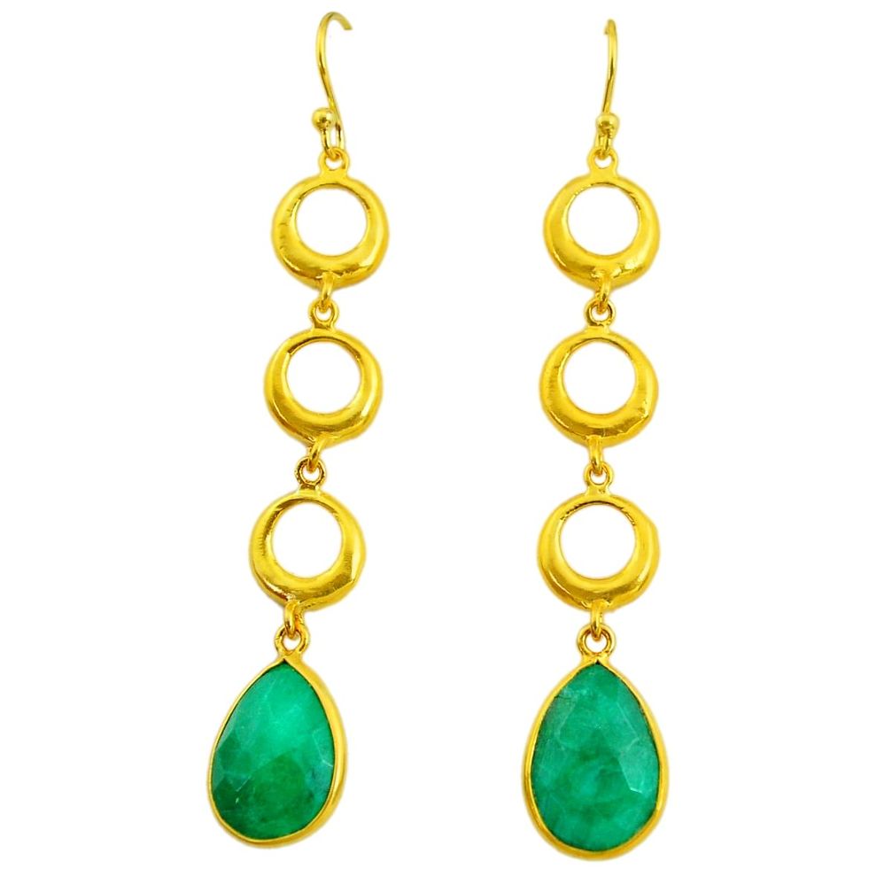 11.19cts natural green emerald 14k gold handmade dangle earrings t11491