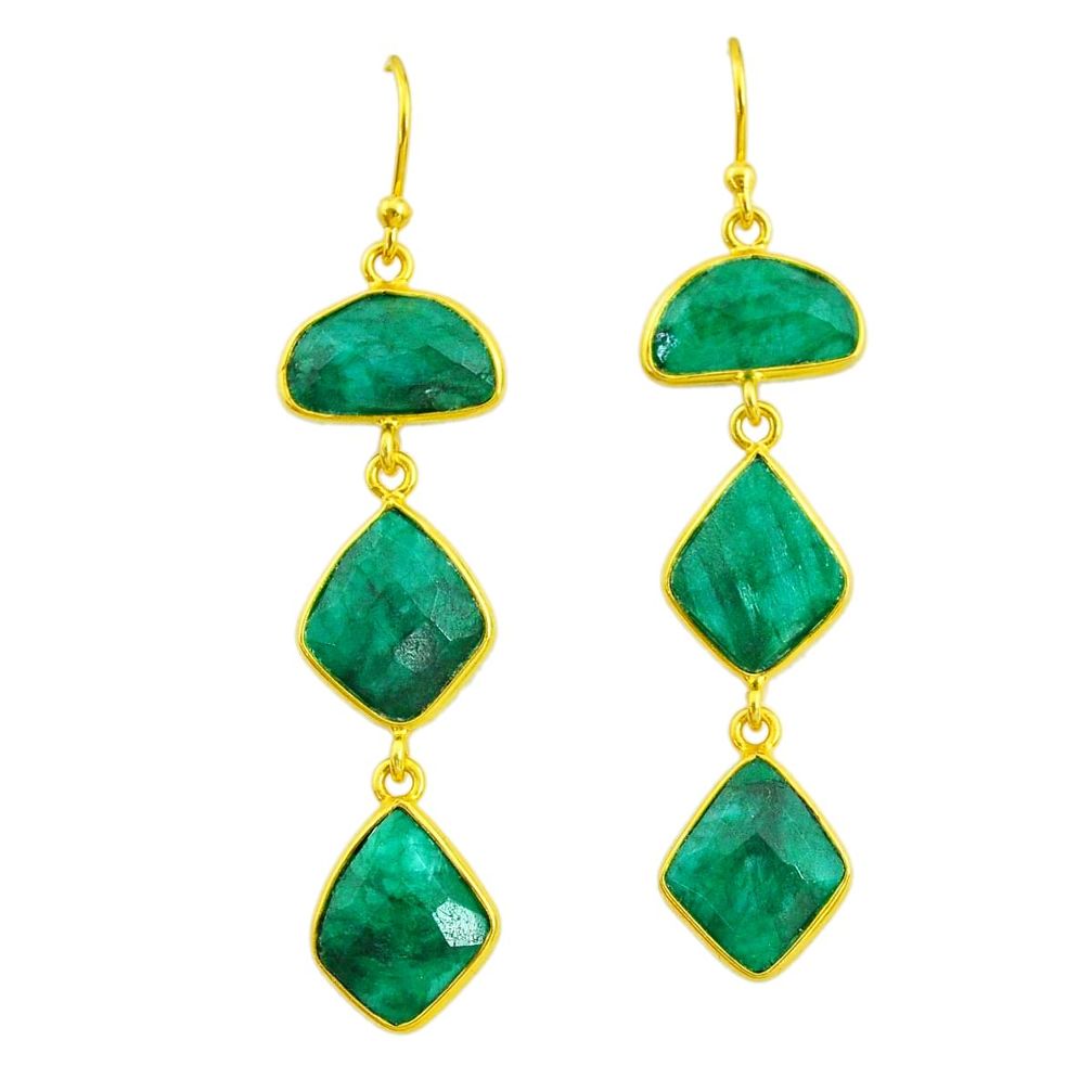 16.68cts natural green emerald 14k gold handmade dangle earrings t11549