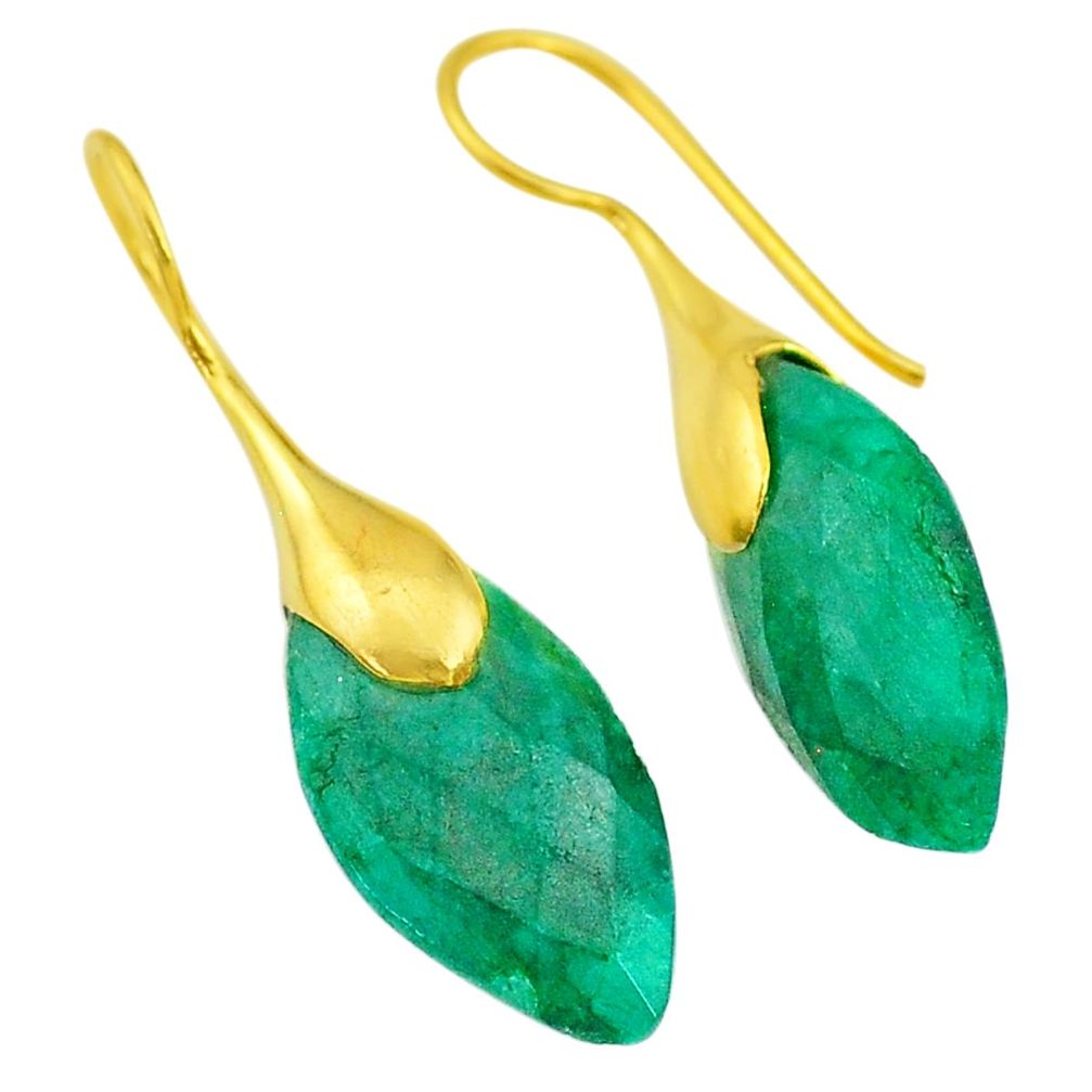 17.75cts natural green emerald 14k gold handmade dangle earrings t11578