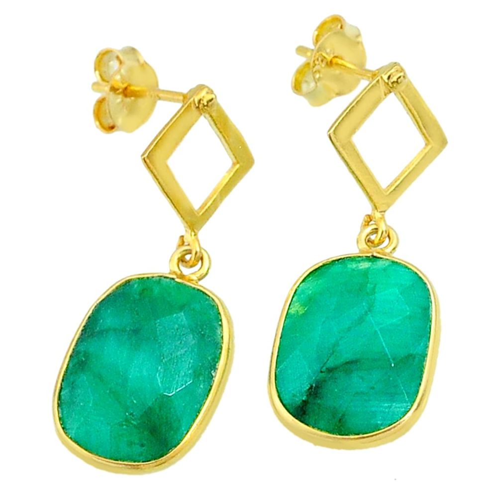 11.20cts natural green emerald 14k gold handmade dangle earrings t11586