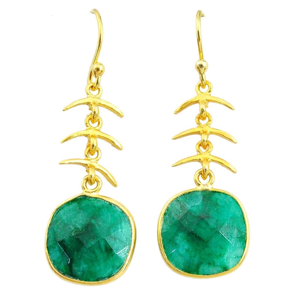 10.72cts natural green emerald 14k gold handmade dangle earrings t11665