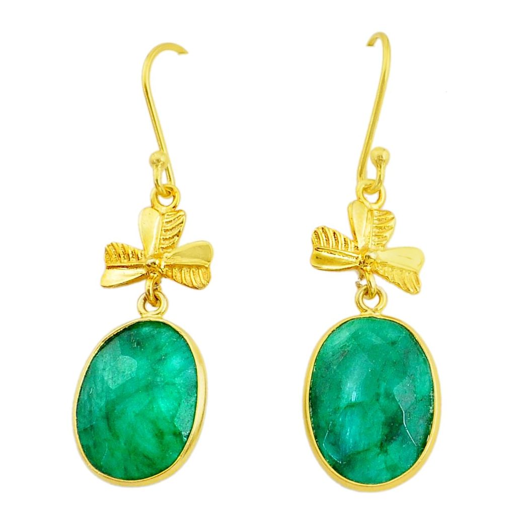 17.53cts natural green emerald handmade14k gold dangle earrings t16420