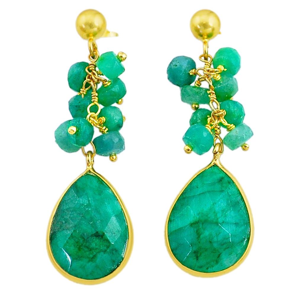 263.20cts natural green emerald handmade14k gold dangle earrings t16597