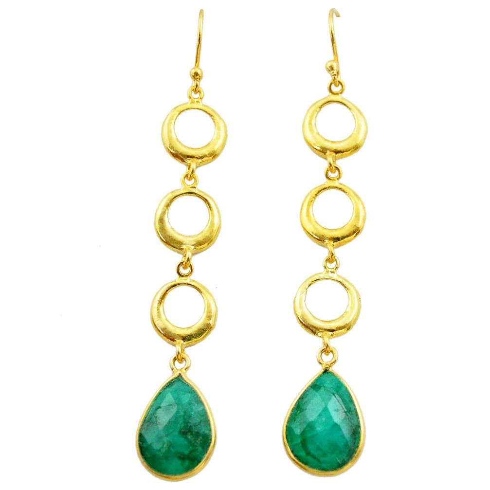 10.43cts natural green emerald 925 silver 14k gold dangle earrings t44125