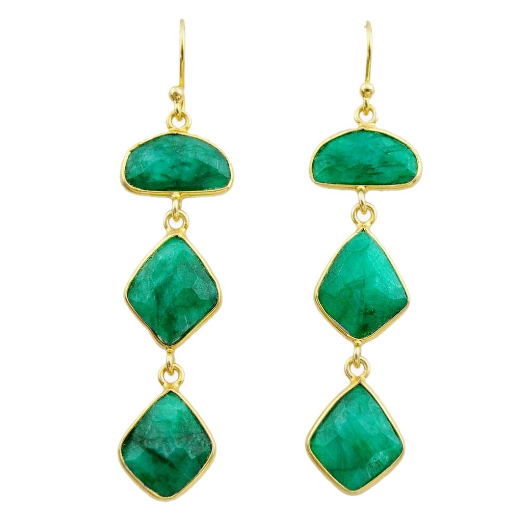 16.88cts natural green emerald 925 silver 14k gold dangle earrings t44145