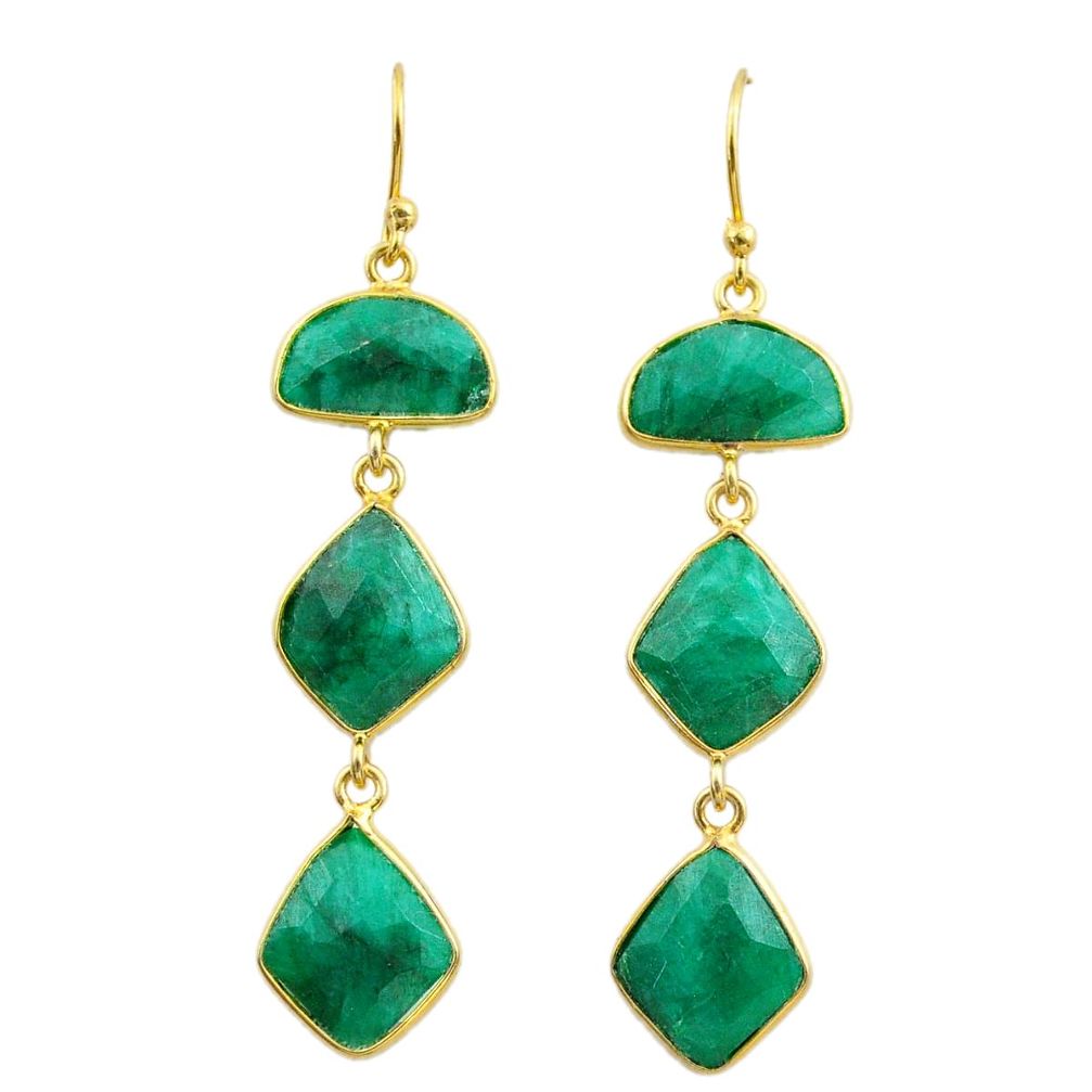 16.27cts natural green emerald 925 silver 14k gold dangle earrings t44146